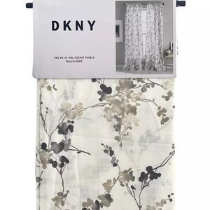 DKNY WALLFLOWER 50 x 84" White Taupe Gray Floral Rod Pocket Cotton Window Panels